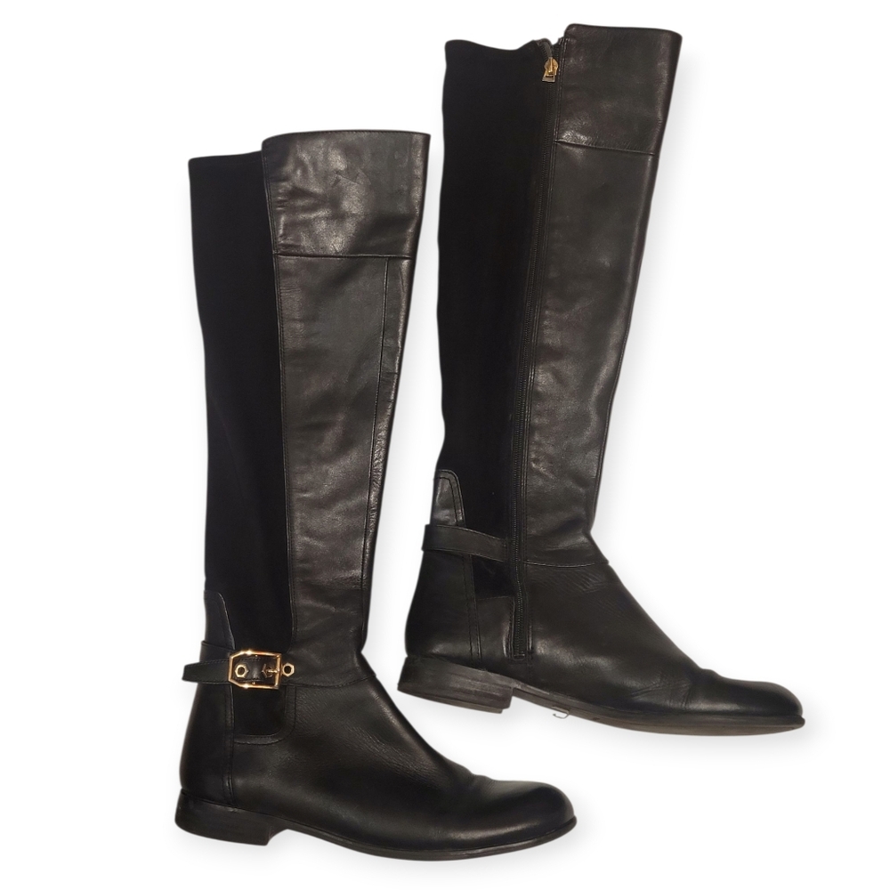 Franco Sarto Genuine Leather Tall black boots With Buckles Size 10